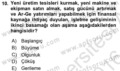 Girişimcilik Dersi 2015 - 2016 Yılı (Final) Dönem Sonu Sınav Soruları 10. Soru
