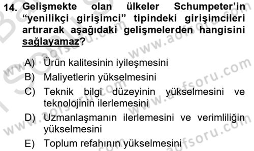 Girişimcilik Dersi 2015 - 2016 Yılı (Final) Dönem Sonu Sınav Soruları 14. Soru