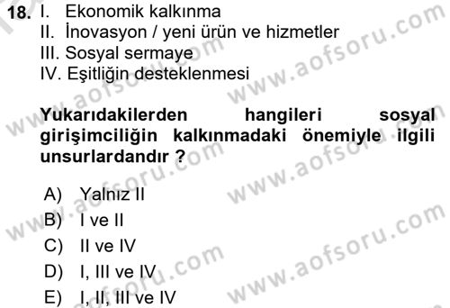 Girişimcilik Dersi 2015 - 2016 Yılı (Final) Dönem Sonu Sınav Soruları 18. Soru