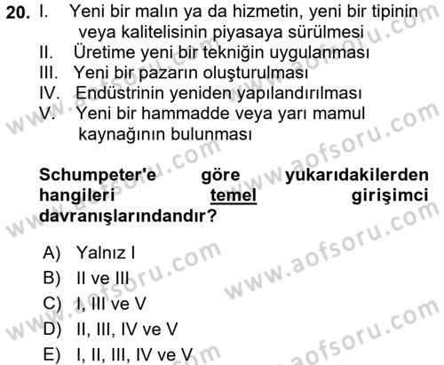 Girişimcilik Dersi 2015 - 2016 Yılı (Final) Dönem Sonu Sınav Soruları 20. Soru
