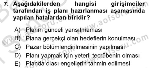 Girişimcilik Dersi 2015 - 2016 Yılı (Final) Dönem Sonu Sınav Soruları 7. Soru