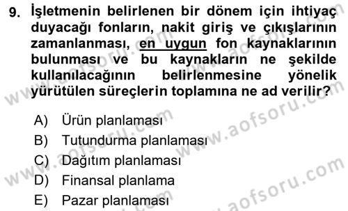 Girişimcilik Dersi 2015 - 2016 Yılı (Final) Dönem Sonu Sınav Soruları 9. Soru