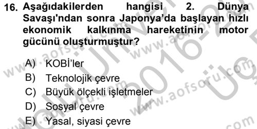Girişimcilik Dersi 2016 - 2017 Yılı 3 Ders Sınav Soruları 16. Soru