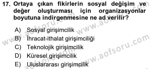 Girişimcilik Dersi 2016 - 2017 Yılı 3 Ders Sınav Soruları 17. Soru