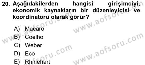 Girişimcilik Dersi 2016 - 2017 Yılı 3 Ders Sınav Soruları 20. Soru