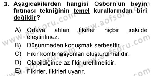 Girişimcilik Dersi 2016 - 2017 Yılı 3 Ders Sınav Soruları 3. Soru