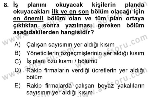 Girişimcilik Dersi 2016 - 2017 Yılı 3 Ders Sınav Soruları 8. Soru