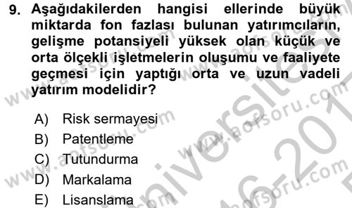 Girişimcilik Dersi 2016 - 2017 Yılı 3 Ders Sınav Soruları 9. Soru