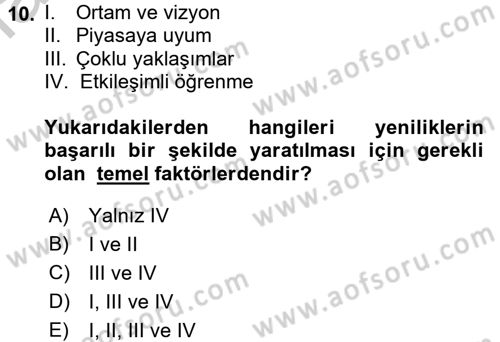 Girişimcilik Dersi 2016 - 2017 Yılı (Vize) Ara Sınav Soruları 10. Soru
