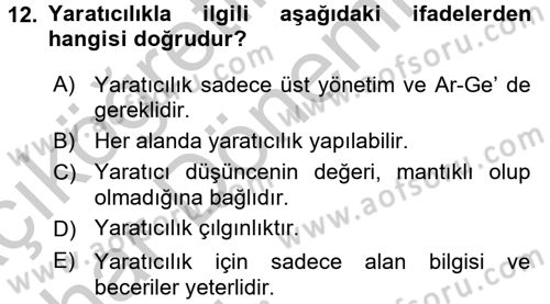Girişimcilik Dersi 2016 - 2017 Yılı (Vize) Ara Sınav Soruları 12. Soru