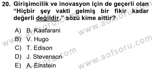 Girişimcilik Dersi 2016 - 2017 Yılı (Vize) Ara Sınav Soruları 20. Soru