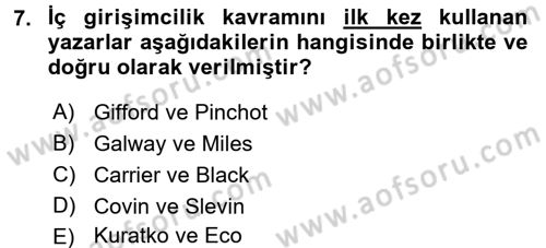 Girişimcilik Dersi 2016 - 2017 Yılı (Vize) Ara Sınav Soruları 7. Soru