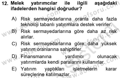 Girişimcilik Dersi 2016 - 2017 Yılı (Final) Dönem Sonu Sınav Soruları 12. Soru