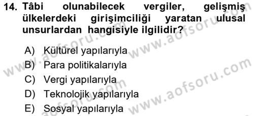 Girişimcilik Dersi 2016 - 2017 Yılı (Final) Dönem Sonu Sınav Soruları 14. Soru