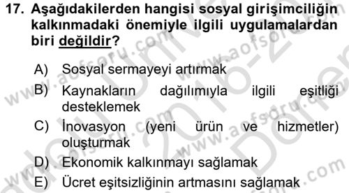Girişimcilik Dersi 2016 - 2017 Yılı (Final) Dönem Sonu Sınav Soruları 17. Soru
