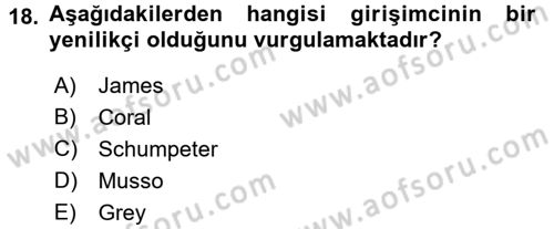 Girişimcilik Dersi 2016 - 2017 Yılı (Final) Dönem Sonu Sınav Soruları 18. Soru