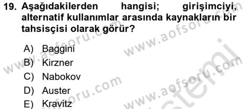 Girişimcilik Dersi 2016 - 2017 Yılı (Final) Dönem Sonu Sınav Soruları 19. Soru