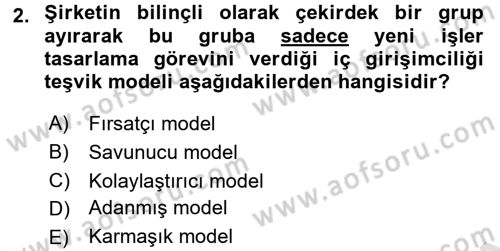 Girişimcilik Dersi 2016 - 2017 Yılı (Final) Dönem Sonu Sınav Soruları 2. Soru