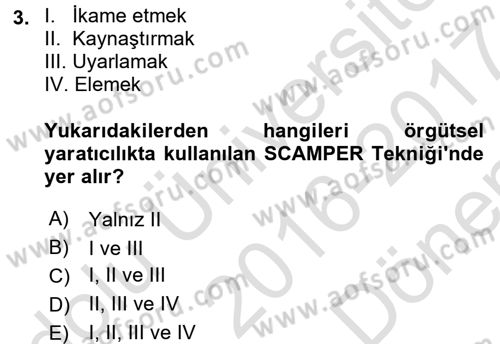 Girişimcilik Dersi 2016 - 2017 Yılı (Final) Dönem Sonu Sınav Soruları 3. Soru