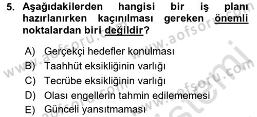 Girişimcilik Dersi 2016 - 2017 Yılı (Final) Dönem Sonu Sınav Soruları 5. Soru