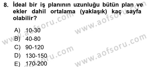 Girişimcilik Dersi 2016 - 2017 Yılı (Final) Dönem Sonu Sınav Soruları 8. Soru