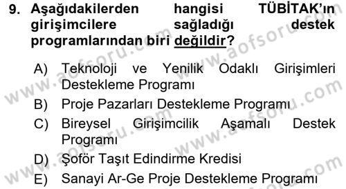 Girişimcilik Dersi 2016 - 2017 Yılı (Final) Dönem Sonu Sınav Soruları 9. Soru