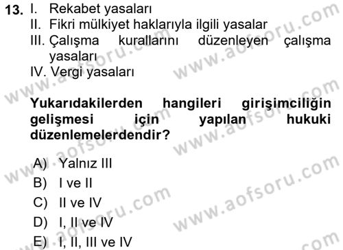 Girişimcilik Dersi 2017 - 2018 Yılı 3 Ders Sınav Soruları 13. Soru