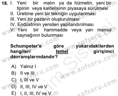 Girişimcilik Dersi 2017 - 2018 Yılı 3 Ders Sınav Soruları 18. Soru