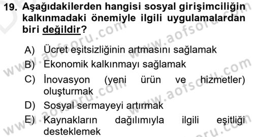 Girişimcilik Dersi 2017 - 2018 Yılı 3 Ders Sınav Soruları 19. Soru