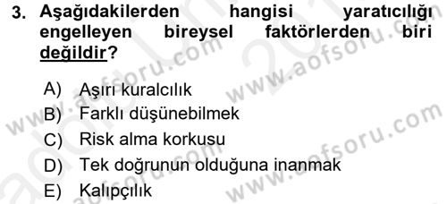 Girişimcilik Dersi 2017 - 2018 Yılı 3 Ders Sınav Soruları 3. Soru