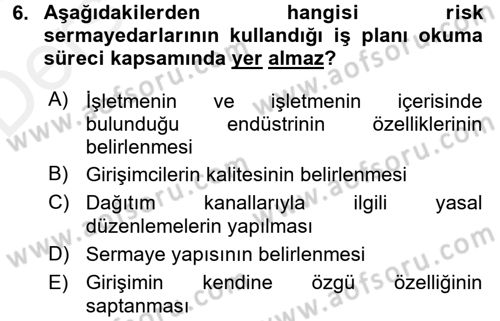Girişimcilik Dersi 2017 - 2018 Yılı 3 Ders Sınav Soruları 6. Soru