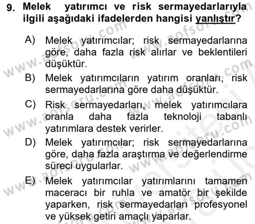 Girişimcilik Dersi 2017 - 2018 Yılı 3 Ders Sınav Soruları 9. Soru