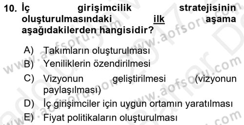Girişimcilik Dersi 2017 - 2018 Yılı (Vize) Ara Sınav Soruları 10. Soru