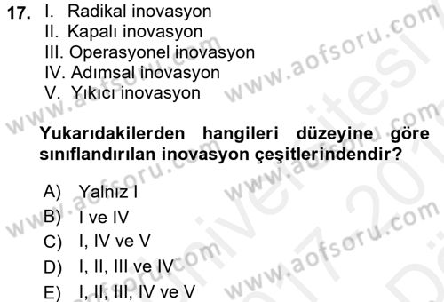 Girişimcilik Dersi 2017 - 2018 Yılı (Vize) Ara Sınav Soruları 17. Soru