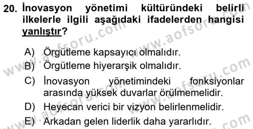 Girişimcilik Dersi 2017 - 2018 Yılı (Vize) Ara Sınav Soruları 20. Soru