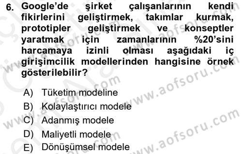 Girişimcilik Dersi 2017 - 2018 Yılı (Vize) Ara Sınav Soruları 6. Soru