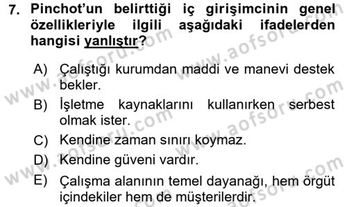 Girişimcilik Dersi 2017 - 2018 Yılı (Vize) Ara Sınav Soruları 7. Soru