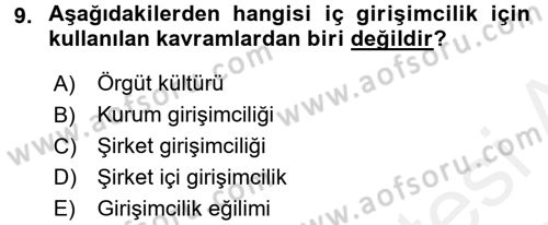 Girişimcilik Dersi 2017 - 2018 Yılı (Vize) Ara Sınav Soruları 9. Soru