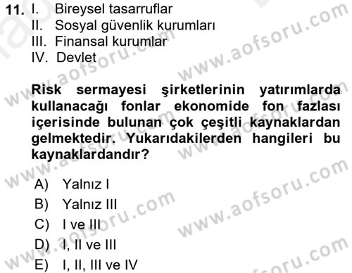 Girişimcilik Dersi 2017 - 2018 Yılı (Final) Dönem Sonu Sınav Soruları 11. Soru