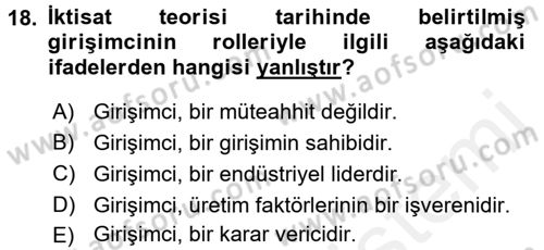 Girişimcilik Dersi 2017 - 2018 Yılı (Final) Dönem Sonu Sınav Soruları 18. Soru