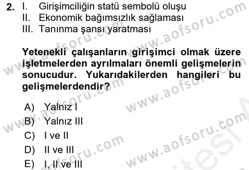 Girişimcilik Dersi 2017 - 2018 Yılı (Final) Dönem Sonu Sınav Soruları 2. Soru