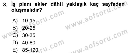 Girişimcilik Dersi 2017 - 2018 Yılı (Final) Dönem Sonu Sınav Soruları 8. Soru