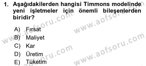 Girişimcilik Dersi 2021 - 2022 Yılı (Vize) Ara Sınav Soruları 1. Soru