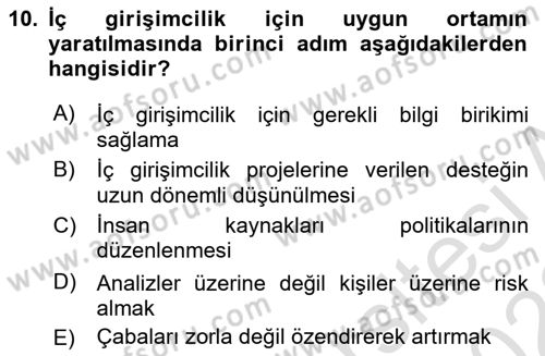Girişimcilik Dersi 2021 - 2022 Yılı (Vize) Ara Sınav Soruları 10. Soru