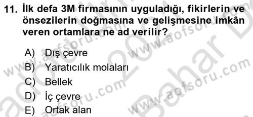 Girişimcilik Dersi 2021 - 2022 Yılı (Vize) Ara Sınav Soruları 11. Soru