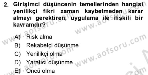 Girişimcilik Dersi 2021 - 2022 Yılı (Vize) Ara Sınav Soruları 2. Soru