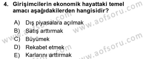 Girişimcilik Dersi 2021 - 2022 Yılı (Vize) Ara Sınav Soruları 4. Soru