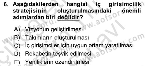 Girişimcilik Dersi 2021 - 2022 Yılı (Vize) Ara Sınav Soruları 6. Soru