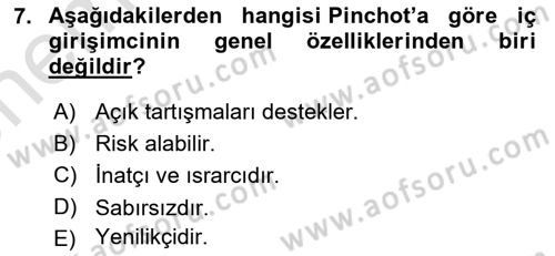 Girişimcilik Dersi 2021 - 2022 Yılı (Vize) Ara Sınav Soruları 7. Soru