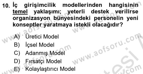 Girişimcilik Dersi 2023 - 2024 Yılı (Vize) Ara Sınav Soruları 10. Soru